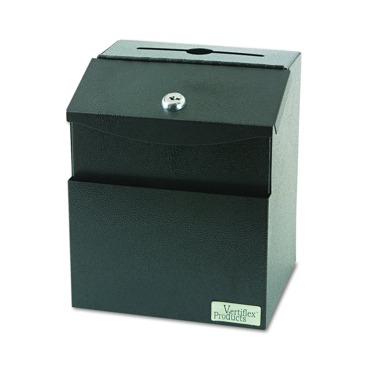 Vertiflex 50085 Steel Suggestion Box With Locking Top, 7 X 6 X 8 1/2, Black