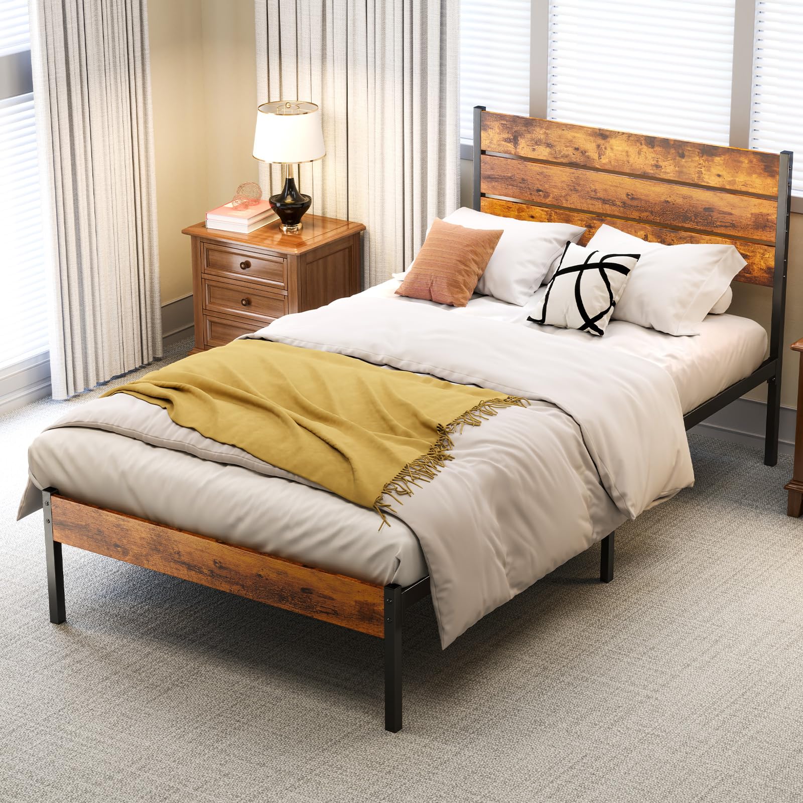 OLIXIS Twin Size Metal Platform Bed Frame - Mattress Foundation with Headboard and and Footboard, No Box Spring Needed with 700L