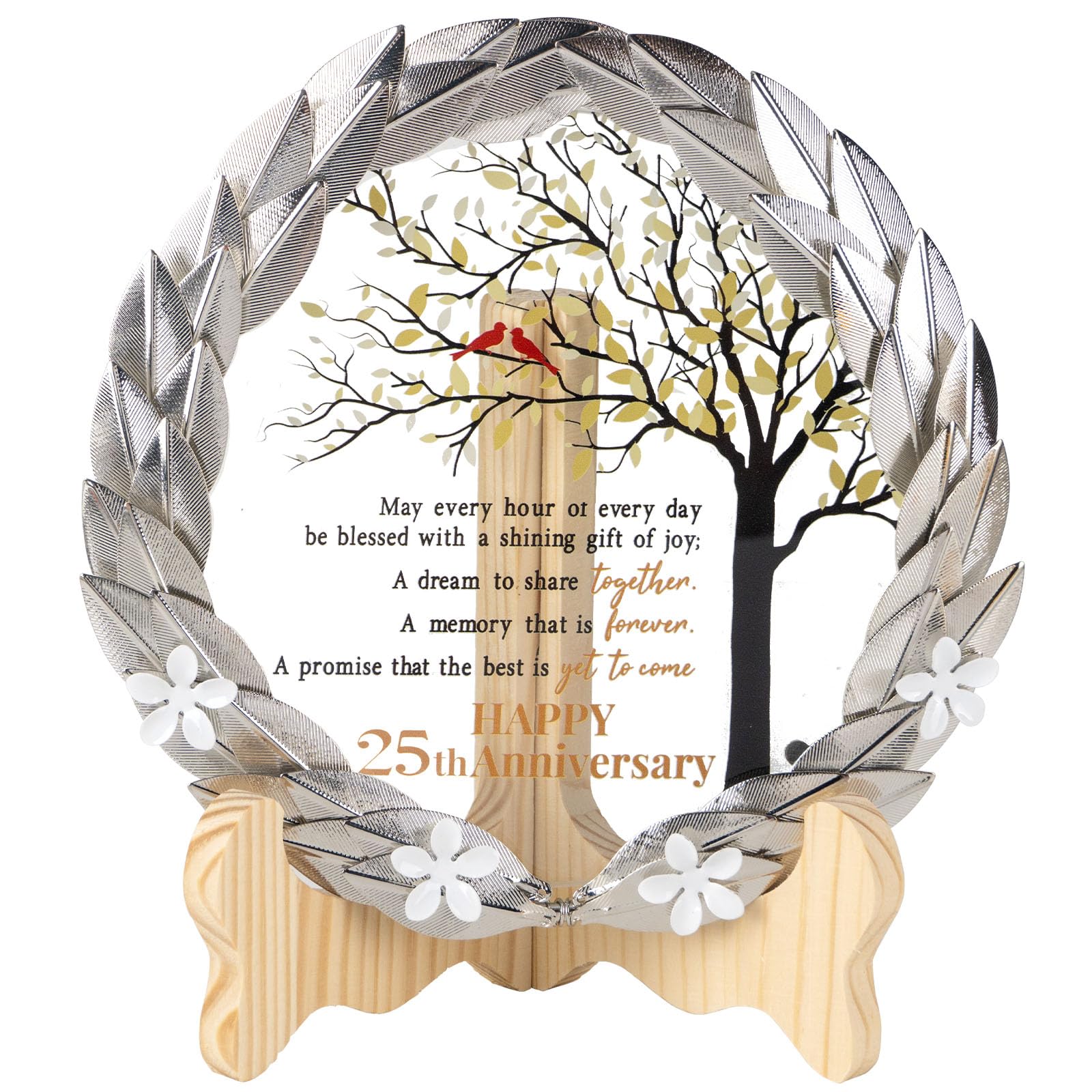 25th Anniversary Wedding Gifts Crystal Plate with Gold Leaf Wreath - 25th Anniversary Wedding Gifts for Parents Couple - 25th We