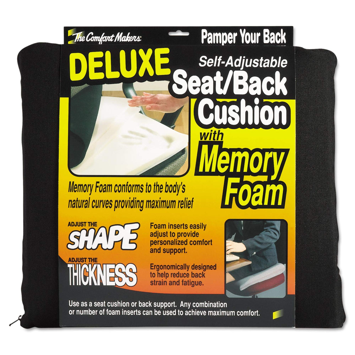 Deluxe Seat/Back Cushion w/Memory Foam, 17-1/2w x 2-3/4d x 17h, Black