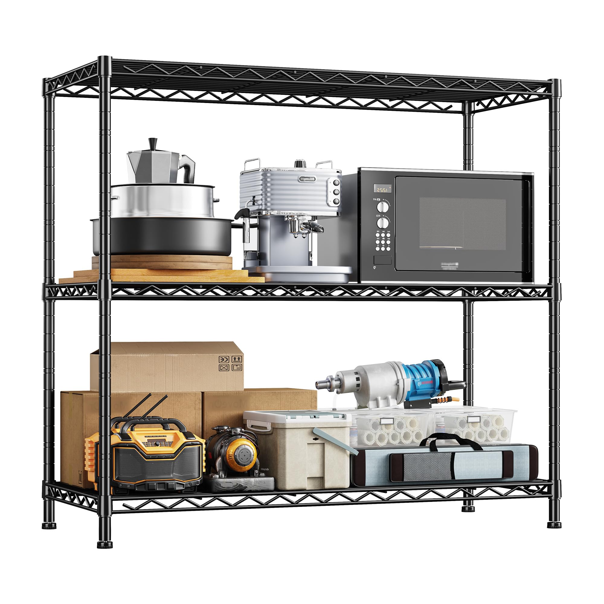 3- Shelf Metal Shelving Unit 35.6Wx14Dx36H,Adjustable Storage Shelves Heavy Duty Garage Steel Shelving for Office,Wire Rack Smal