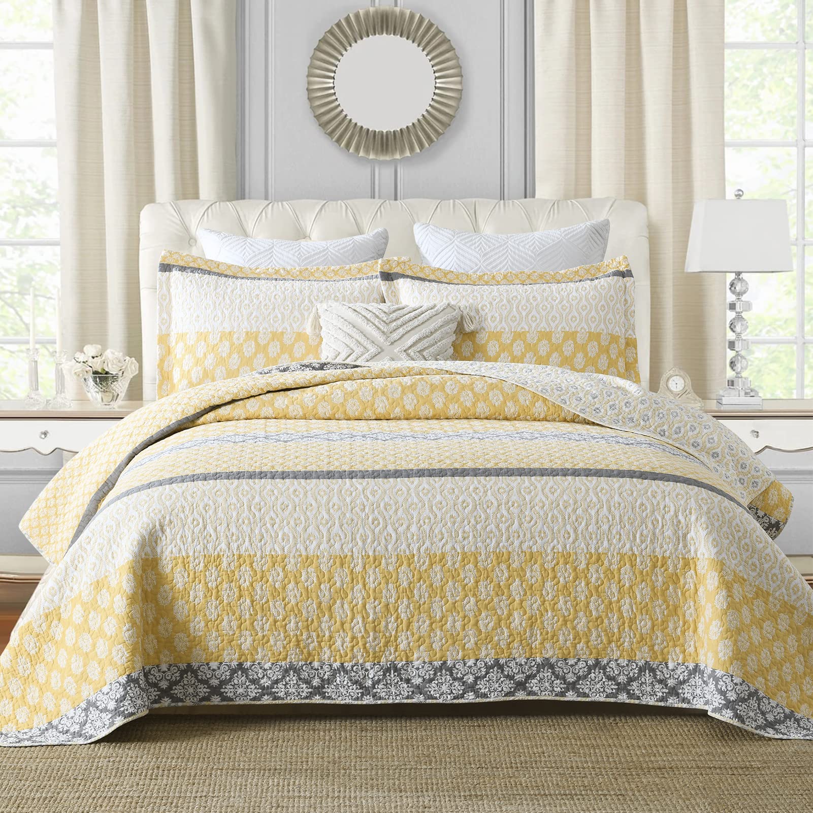 Sahsahcasa Quilt King Size, King Quilt Set, 100% Cotton Floral Quilt, King Quilt Bedding Set Bedspreads, Patchwork Reversible Li