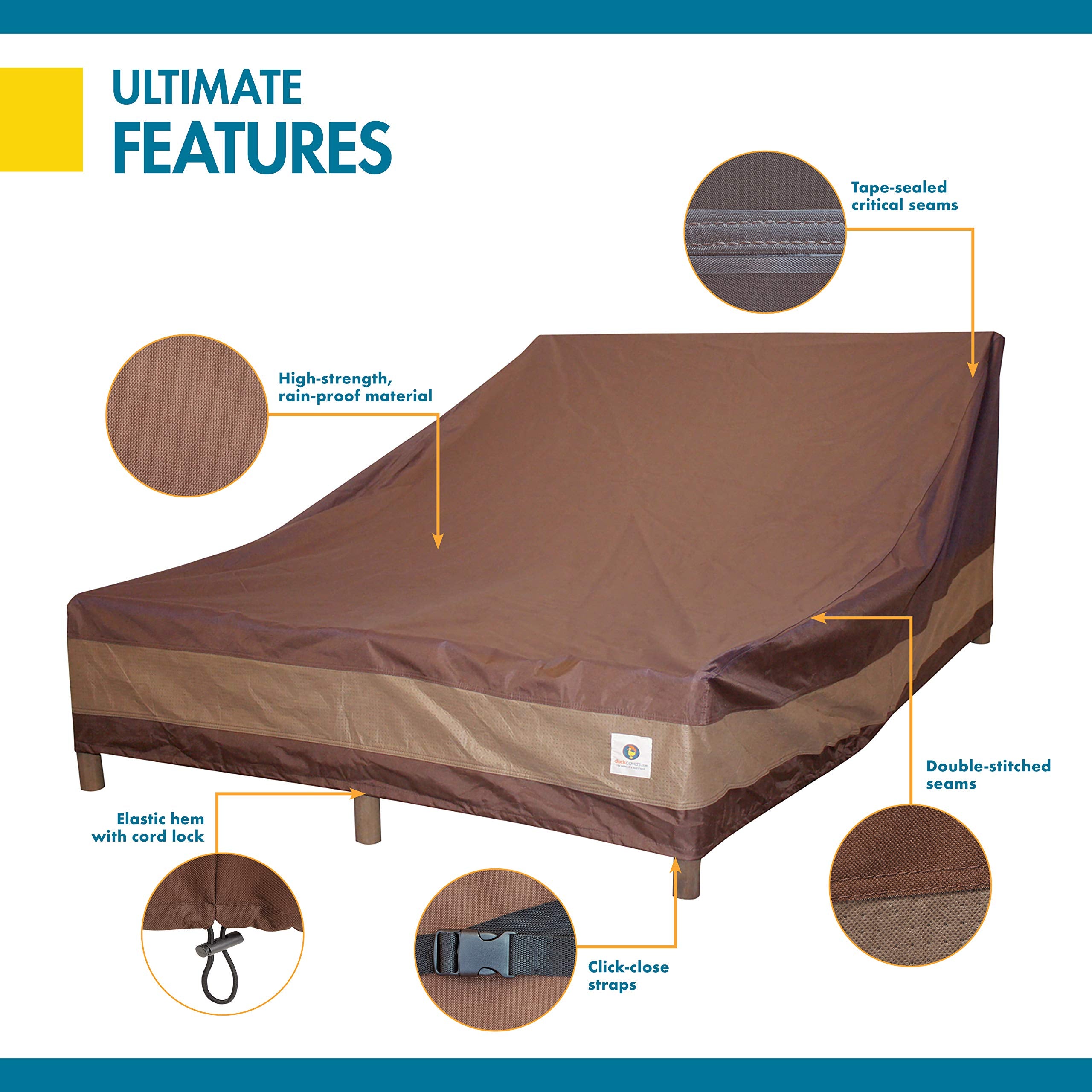 Duck Covers Ultimate Waterproof 82 Inch Double Wide Patio Chaise Lounge Chair Cover, Patio Furniture Covers