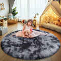 Tie-Dyed Black Fluffy Round Rug,Soft Area Rugs for Girls Room,Shaggy Rugs 5'X5' for Living Room,Non Slip Circle Rug for Kids Bed