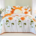 Evenhug 100% Cotton Quilt King Size Orange Sunflower Bedding Set Floral Lightweight Quilt Reversible Coverlet Bedspread With 2 P