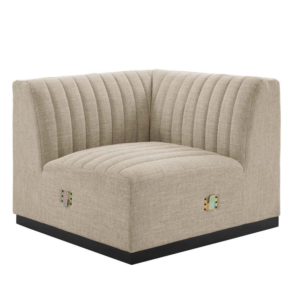 Modway Conjure Modern Channel Tufted Fabric Left Corner Chair In Beige