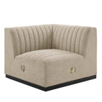 Modway Conjure Modern Channel Tufted Fabric Left Corner Chair In Beige