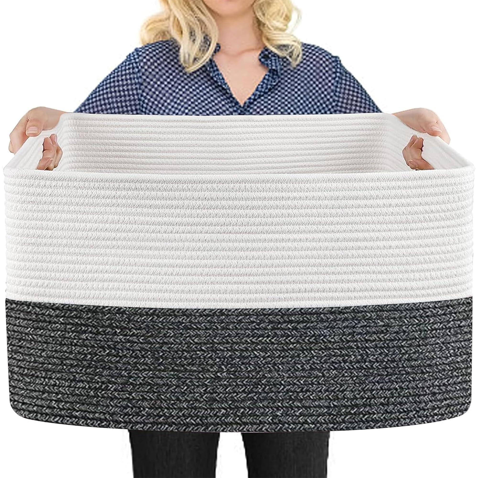 MEGASKET Extra Large Toy Box, 22 x 17 x 12 Rectangle Blanket Basket Living Room, Woven Cotton Rope Baskets for Storage, Soft Toy