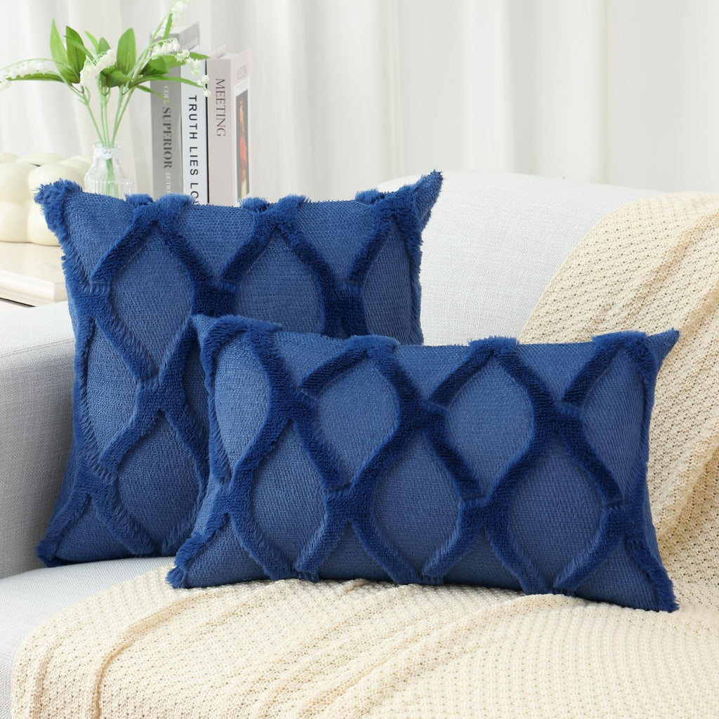 Decoruhome Throw Pillow Covers 26X26 Inch Set Of 2, Soft Plush Faux Fur Wool Dark Blue Couch Pillow Covers, Decorative Pillow Cases For Bed Sofa Living Room Home Decor