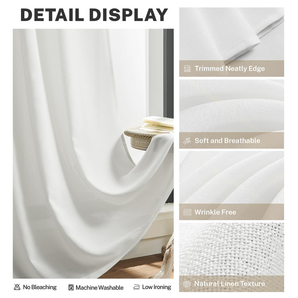 Meetbily White Kitchen Curtains 45 Inch Length 2 Panels Set Back Tab Pocket Farmhouse Light Filtering Semi Sheer Short Linen Cur