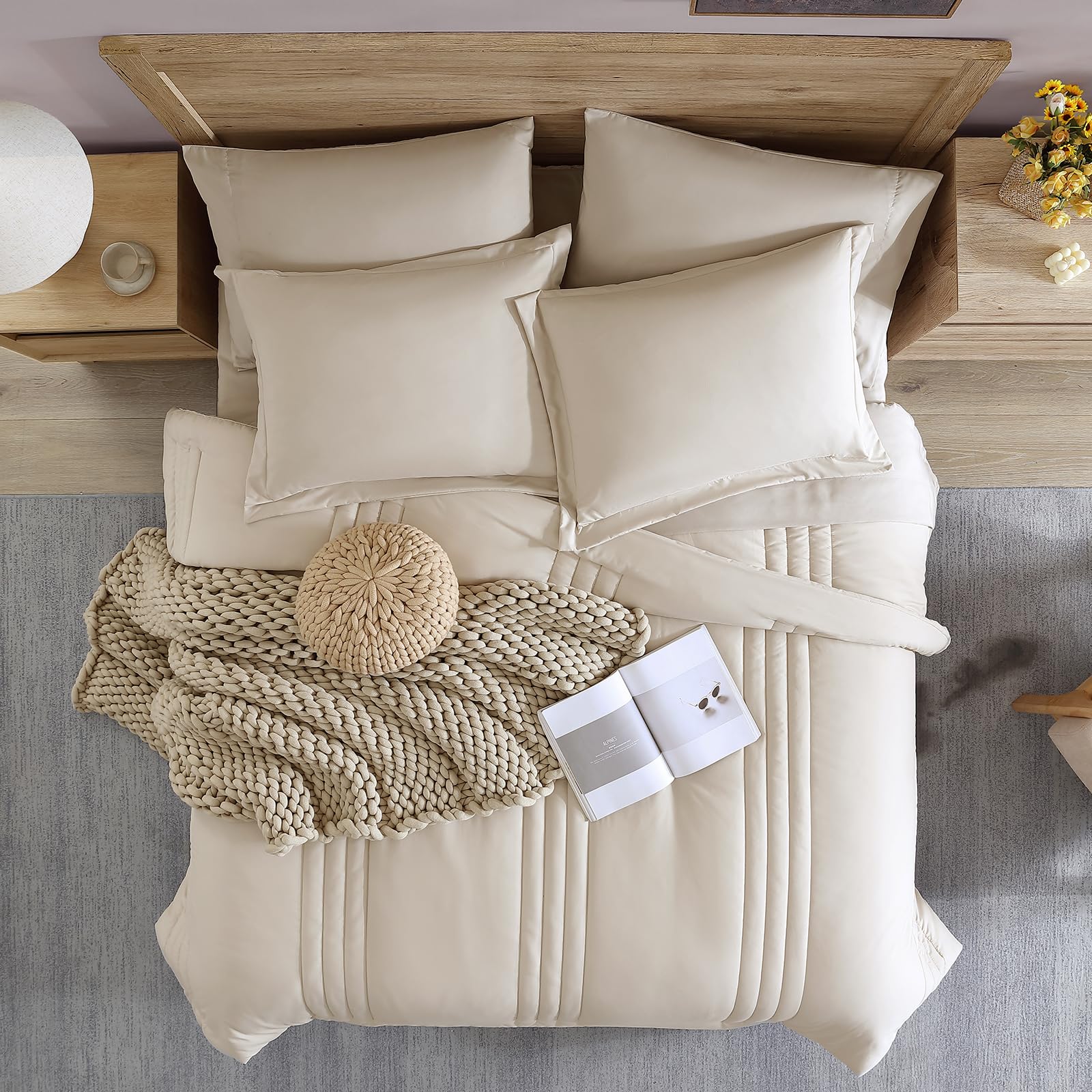Monbix Comforter King Size Bed Set, King Comforters Set 7 Piece, Bedding Sets King With Comforters, Sheets, King Bed In A Bag Wi