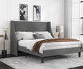 Allewie Full Size Bed Frame, Platform Bed Frame with Upholstered Headboard, Modern Deluxe Wingback, Wood Slat Support, Mattress 