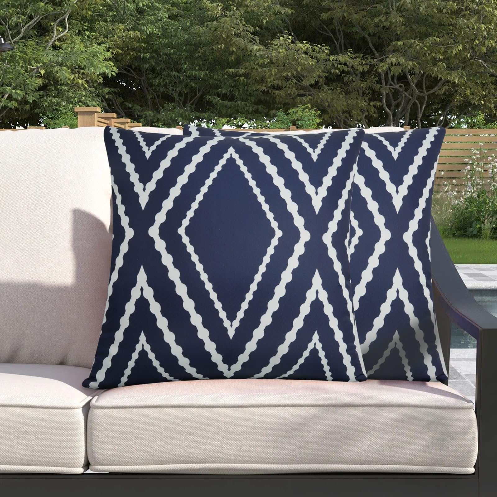 Adabana Outdoor Waterproof Throw Pillow Covers Set Of 2 Boho Geometric Pillows Cover For Patio Garden 18 X 18 Inch Navy Blue