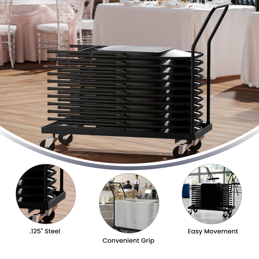 Flash Furniture Kaden L-Shaped Folding Chair Dolly for Large Events, Commercial Grade Steel Folding Chair Cart, Holds up to 36 Chairs, Black