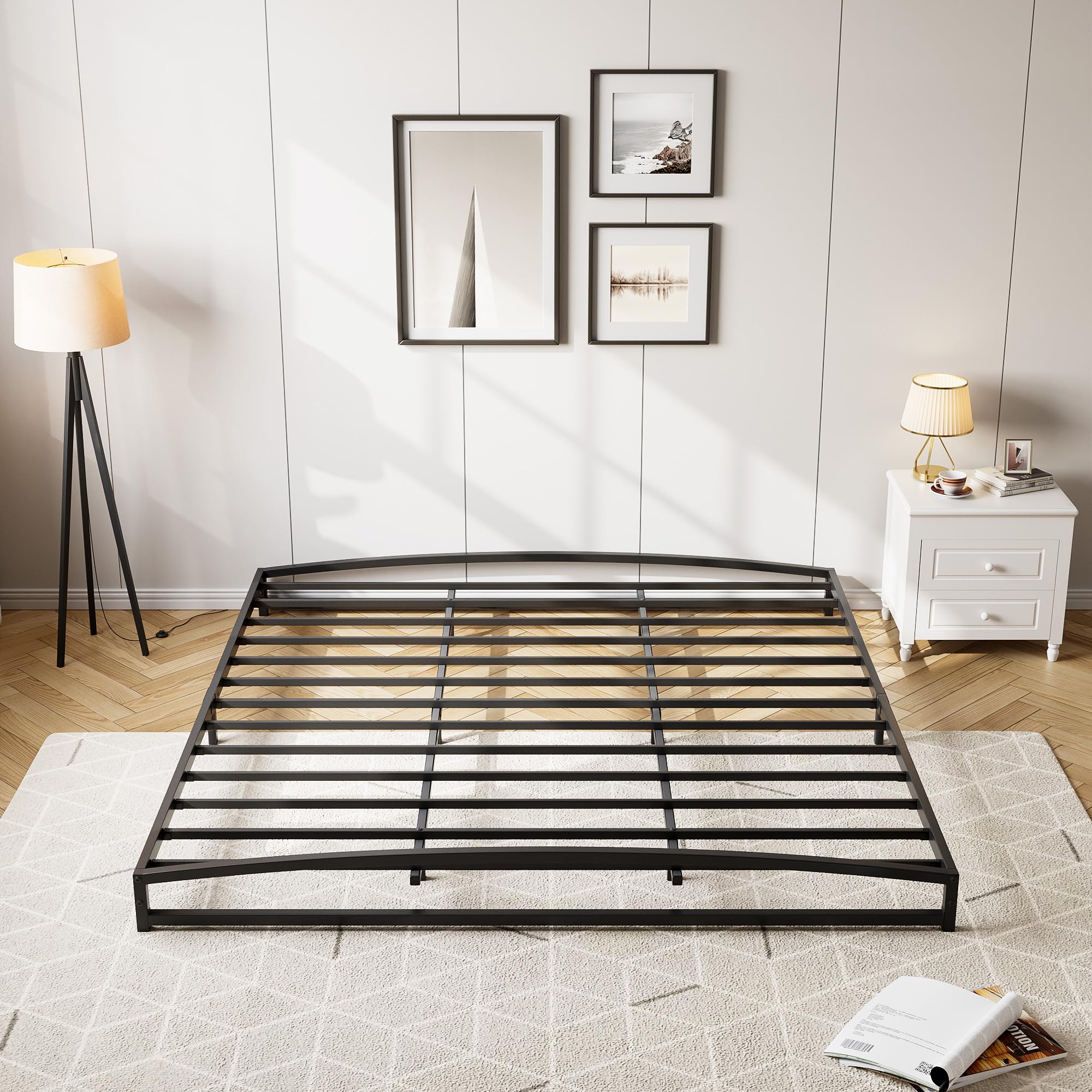 IDEALHOUSE Low Profile King Bed Frame, 6 Inch Heavy Duty Metal King Size Platform Bed Frame, Mattress Foundation with Steel Slat