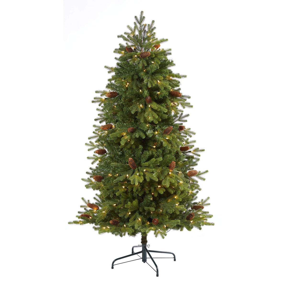 Nearly Natural 5.5Ft. Yukon Mountain Fir Artificial Christmas Tree With 250 Clear Lights, Pine Cones And 800 Bendable Branches