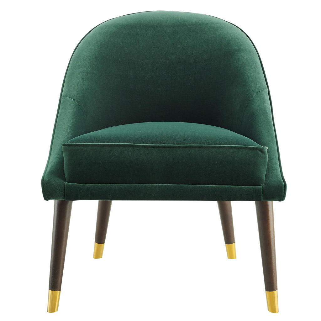 Steve Silver Avalon Emerald Green Velvet Tubular Hardwood Legs, Brass Tips, Mid-Century Modern Design Accent Lounge Chair, Mid-Century Modern, Hardwood Legs w/Brass Tips, 24.5 x 27 x 30, Green