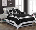 Chezmoi Collection 7-Piece Caprice Black/White Square Pattern Hotel Bedding Comforter Set, Full