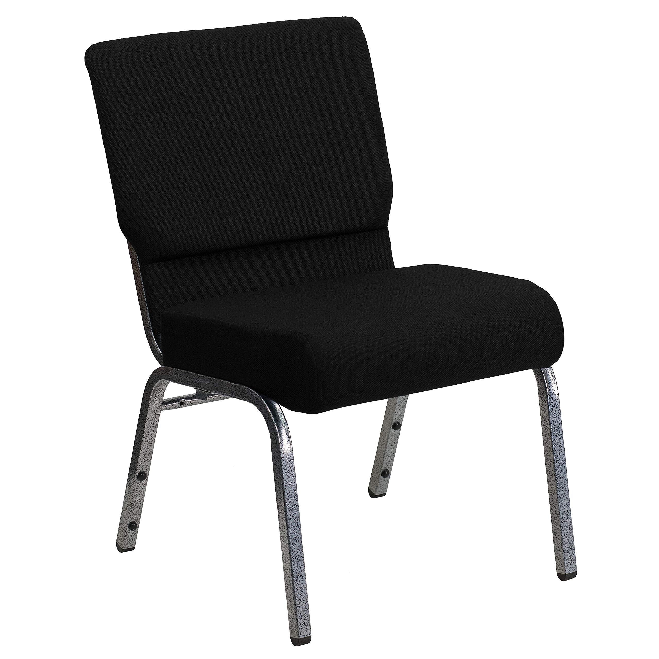 4 Pk. 21 Black Fabric Stacking Church Chair - Silver Vein Frame