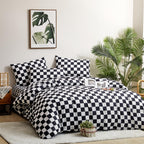 Clothknow Black White Plaid Full Comforter Set 3Pcs Grid Bedding Comforter Sets Black White Comforter Full Soft Black Checkered Full Size Comforter Sets