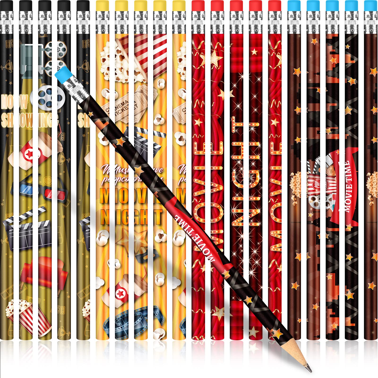 Sherr 36 Pieces 36 Pcs Movie Night Pencils With Eraser Holiday Pencils Bulk For Kids Student Carnival Prize Classroom Gifts Birt