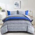 Wongs Bedding Blue Stripe Comforter Set Full Reversible Grey Blue Patchwork Bedding Comforter Set For Full Bed, 3 Pieces (1 Comf