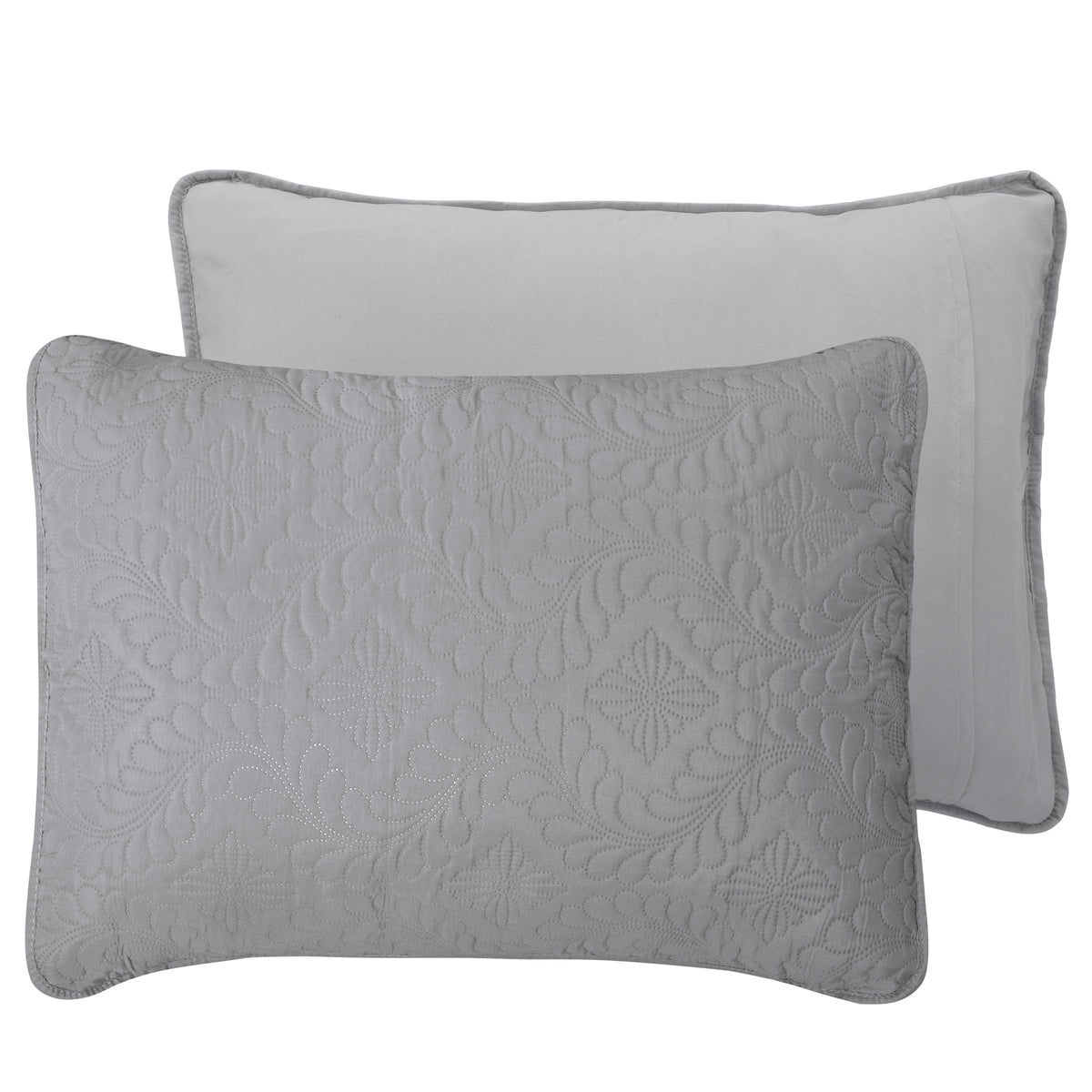 Easy-Going King Size Reversible Quilt Set With 1 Quilt And 2 Pillow Shams, Soft Bed Quilt Cover, Water Resistant Lightweight Microfiber Bedspread, Stain Resistant, Olive Leaf-Light Gray/Ivory