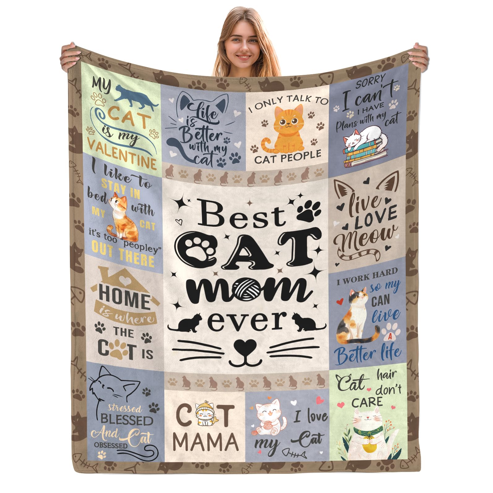 Ajiiusv Cat Mom Gifts For Women, Cat Mom Blankets 50X60 Inch, Cat Lover Gifts For Women, Cat Blanket For Women, Gifts For Cat Lo