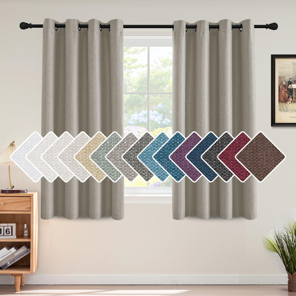 H.VERSAILTEX Linen Blackout Curtain 54 Inches Long for Bedroom/Living Room Thermal Insulated Grommet Linen Look Curtain Drapes Primitive Textured Burlap Effect Window Drapes 1 Panel - Heather Taupe
