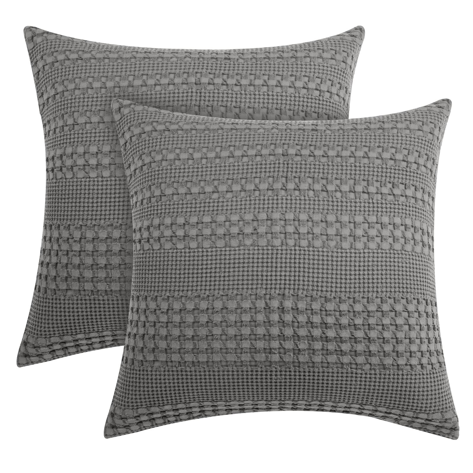 Phf 100% Cotton Waffle Weave Throw Pillow Covers 24' X 24', 2 Pack Square Covers Shell For Elegant Home Decorative, No Insert,