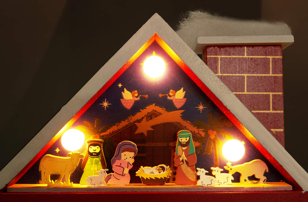 Brubaker Reusable Wooden Advent Calendar To Fill - Red Christmas House With Nativity Play And Led Lighting - Diy Christmas Calen