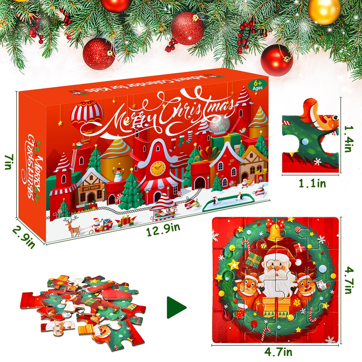 Advent Calendar 2024 Christmas Jigsaw Puzzles - 24 Days Xmas Countdown Calendars - 24Pcs Advent Calendar For Kids - Stocking Stu