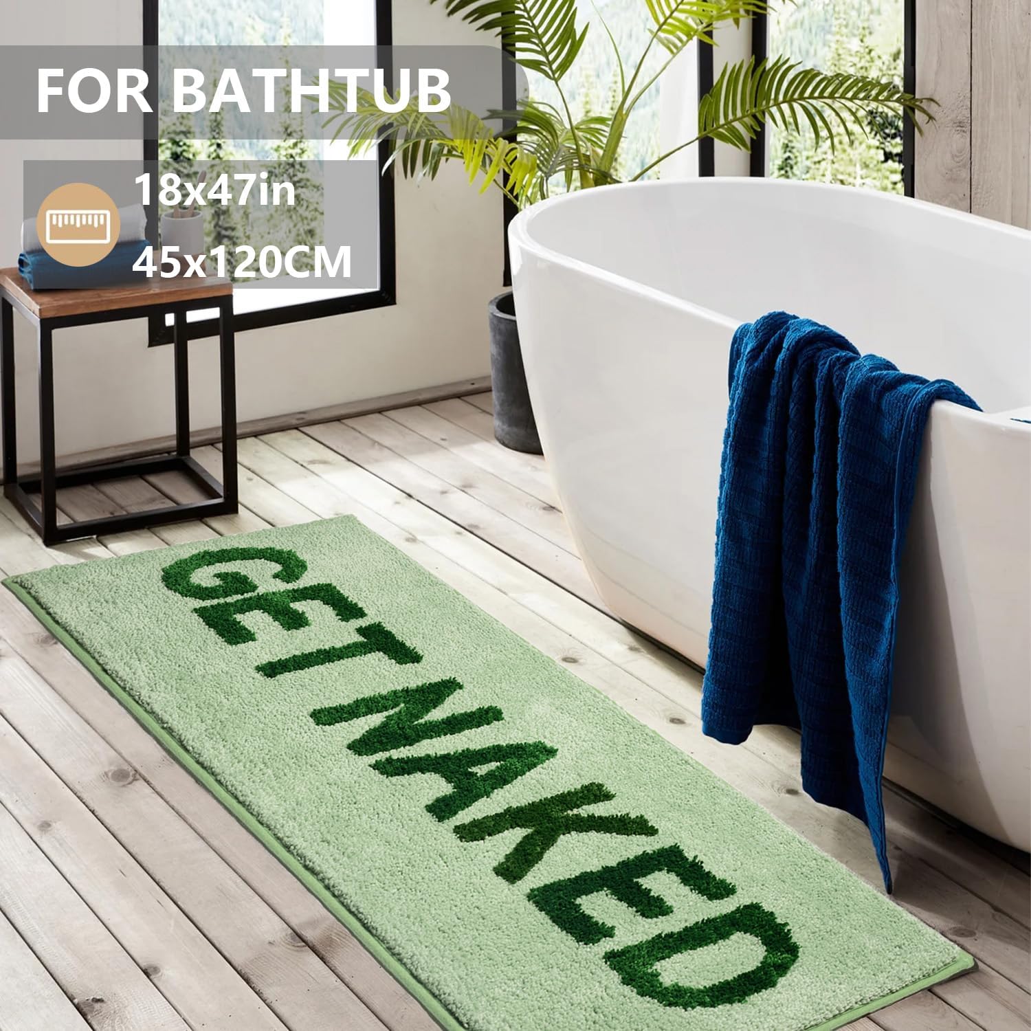 Long Bathroom Rugs Runner 47''X18'' Get Naked Bath Mat Soft Absorbent Microfiber Sage Green Bath Rugs For Christmas Non-Slip Sha
