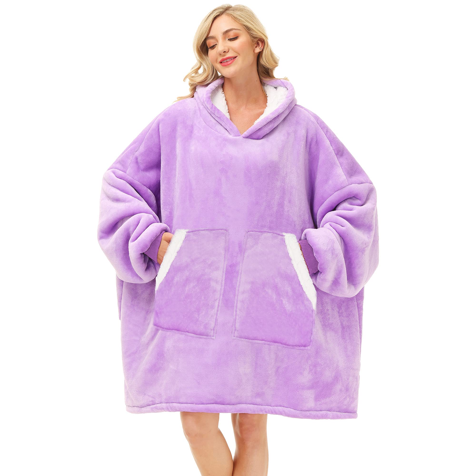 Oversized Wearable Blanket Sherpa Fleece Thick Warm Hoodie Blanket Big Hooded Sweatshirt Hoodie Blanket For Adults Women Girls T