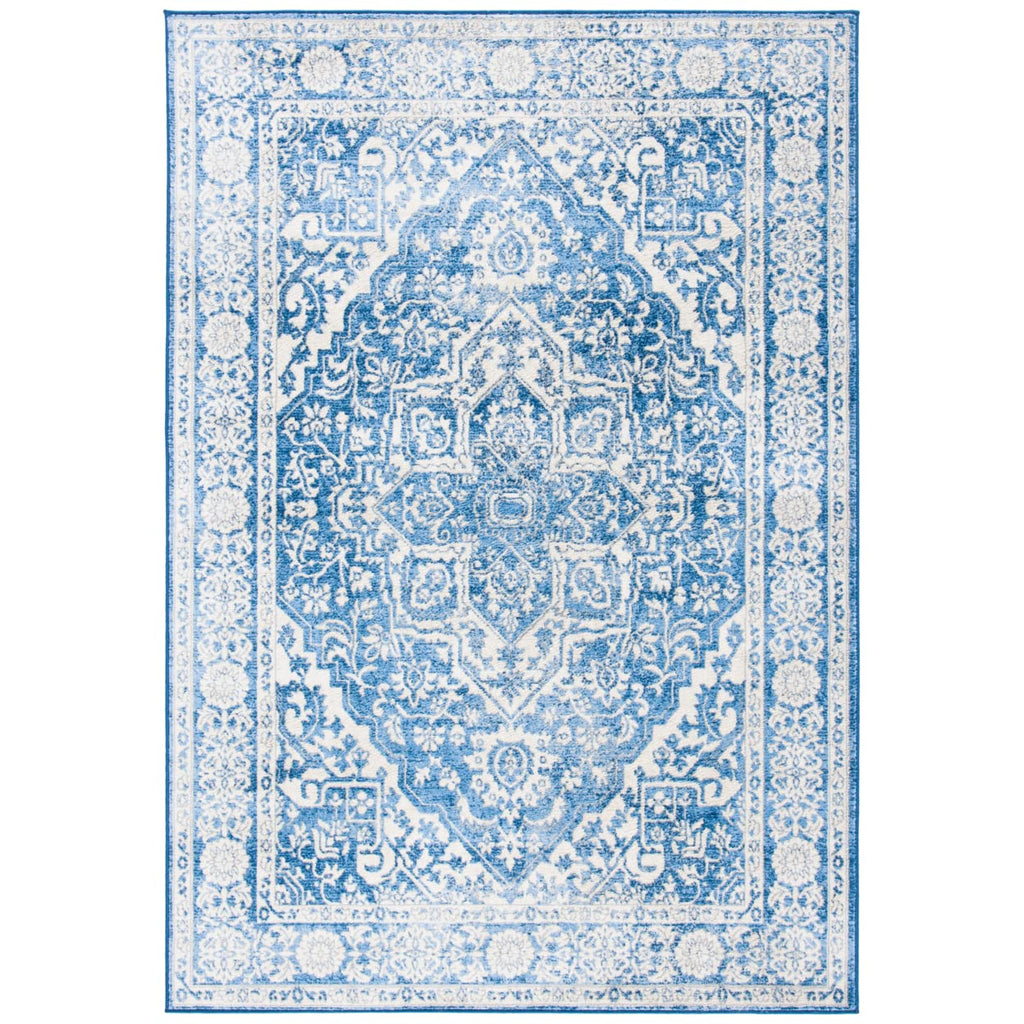 SAFAVIEH Brentwood Collection 2' x 4' Ivory / Navy BNT832A Medallion Distressed Non-Shedding Entryway Living Room Foyer Bedroom 