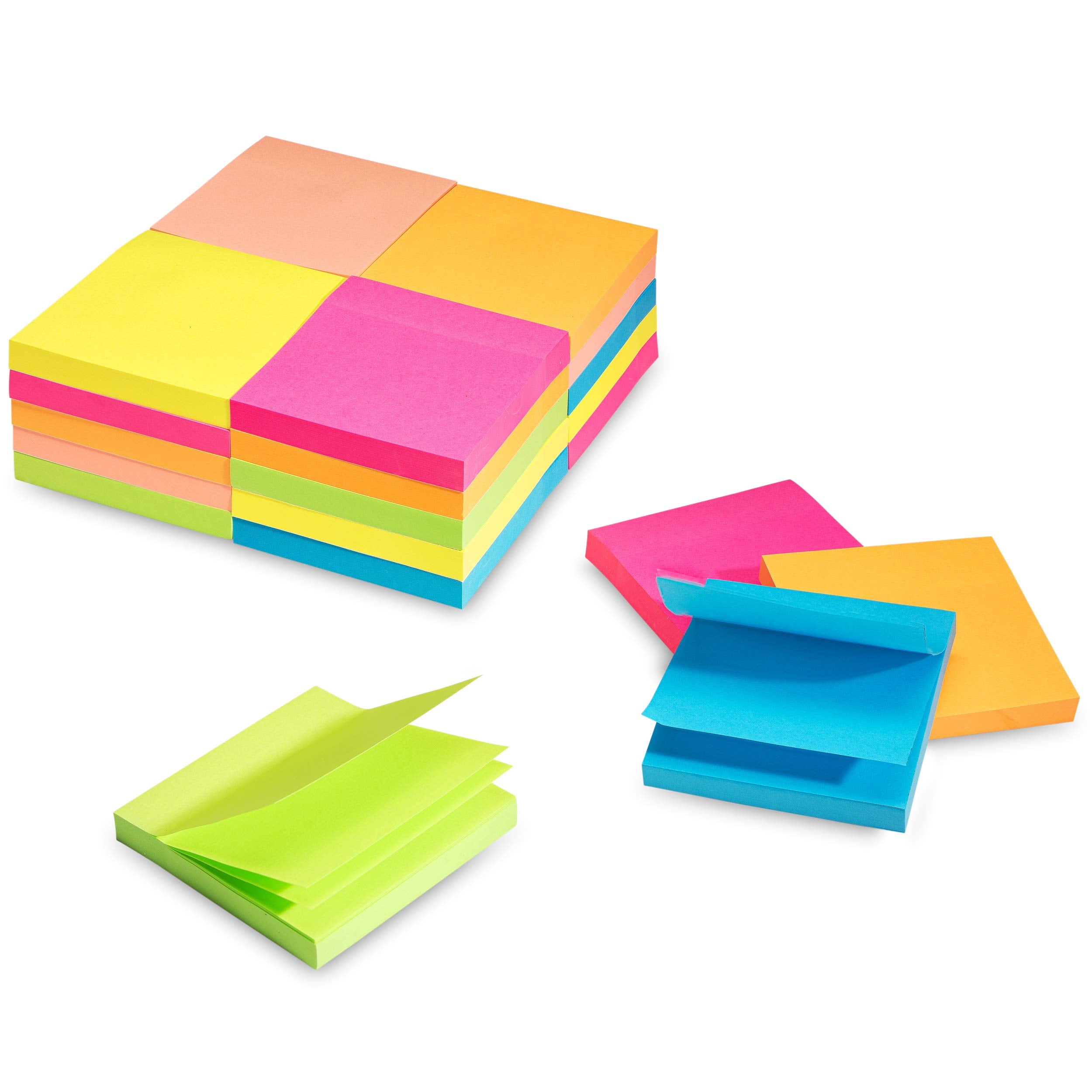 Sticky Notes, 3X3    Inch, 24 Pads 100 Sheets Per Pad | Bright Vibrant Colored Blank Self-Stick Notes | Perfect For Reminders, E