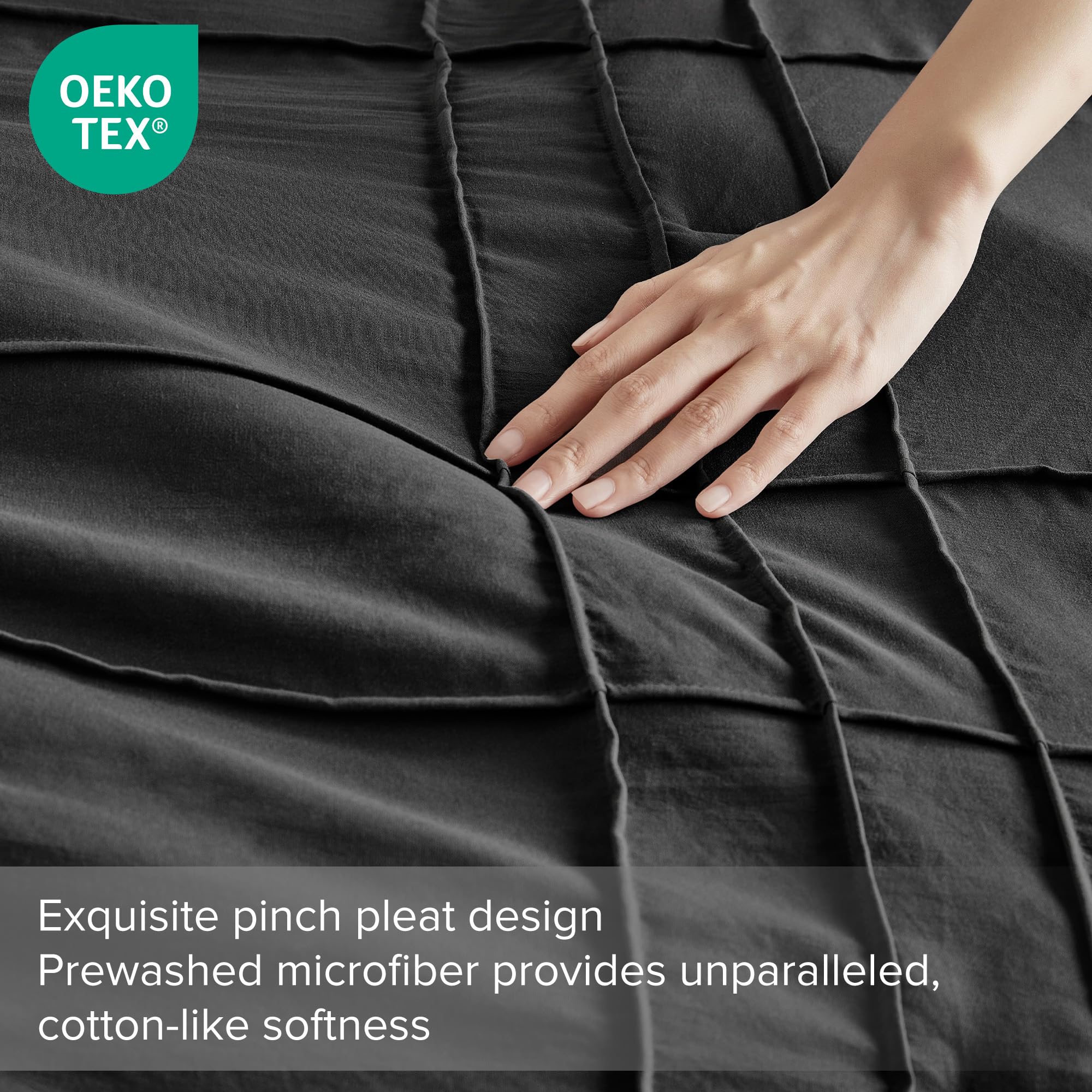 Comfort Spaces Black King Size Duvet Cover Set - 3 Pieces Pintuck Pleated Duvet Cover King, All Season Lightweight, Extra Softness Pre-Washed Microfiber King Bedding Cover Shams, King/Cal King