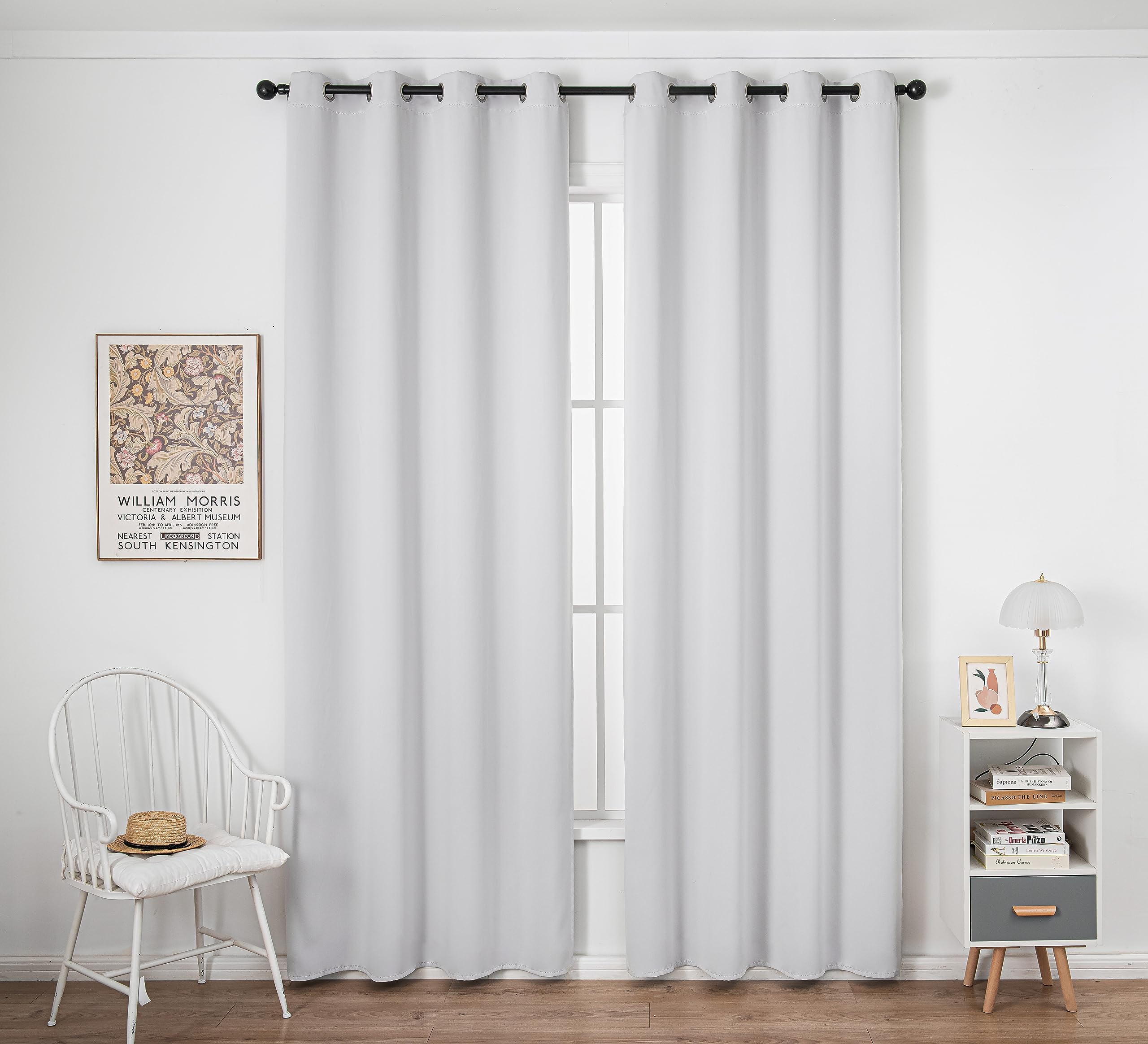 Pi Blackout Long Curtains 108 Inches Length,Energy Efficient Room Darkening Door Curtains Window Treatment With Grommet For Living Room/Bedroom/French Door/Patio 1 Panel (Grey White,W52Xl108)