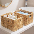 ELONG HOME Water Hyacinth Wicker Baskets, Rectangular 12 Wicker Basket 2 Pack, Wicker Basket for Shelves, Woven Storage Baskets 