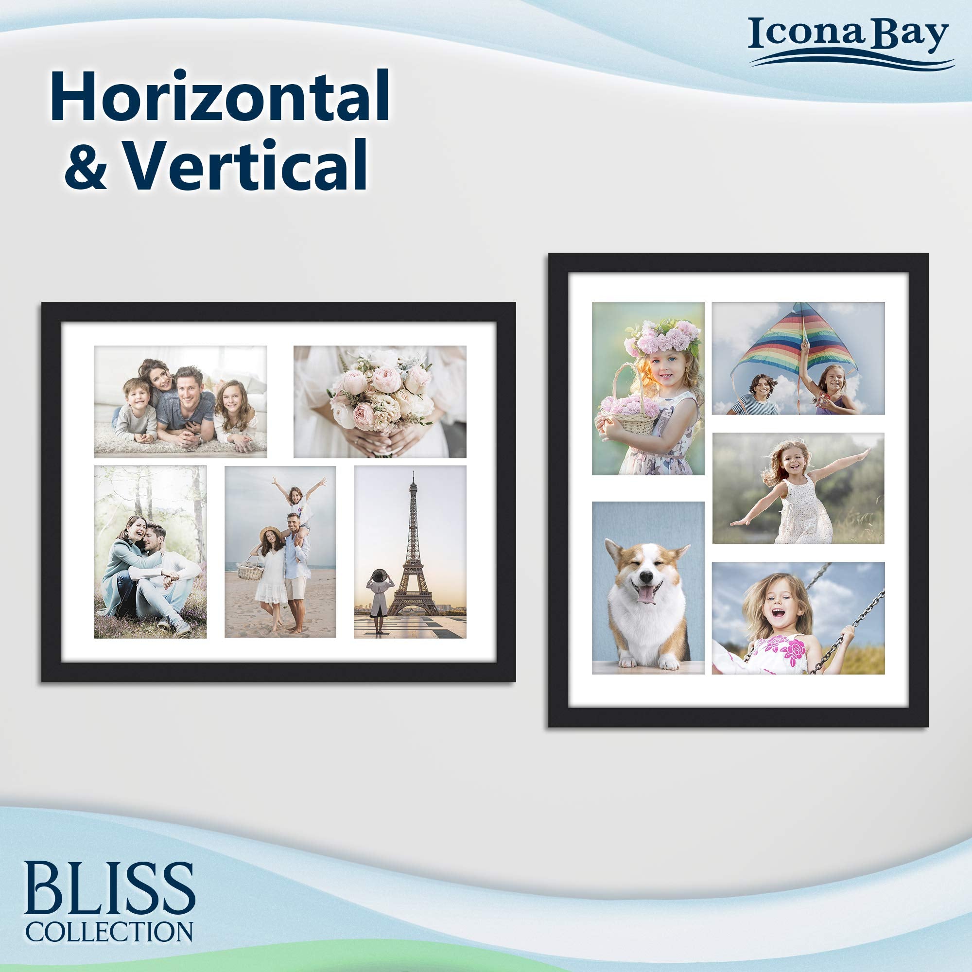 Icona Bay 11X14 Black Collage Picture Frame With Removable Mat For 5-4X6 Photos, Modern Style Wood Composite Frame, Wall Mount O