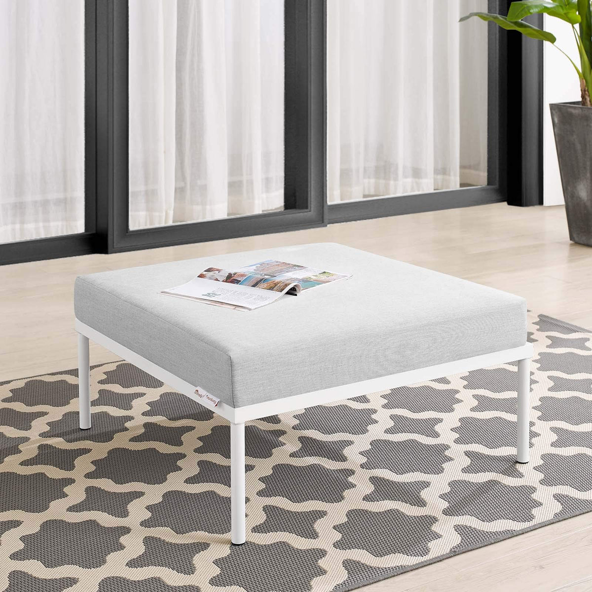 Modway Harmony Sunbrella® Outdoor Patio Aluminum Ottoman in Gray Gray