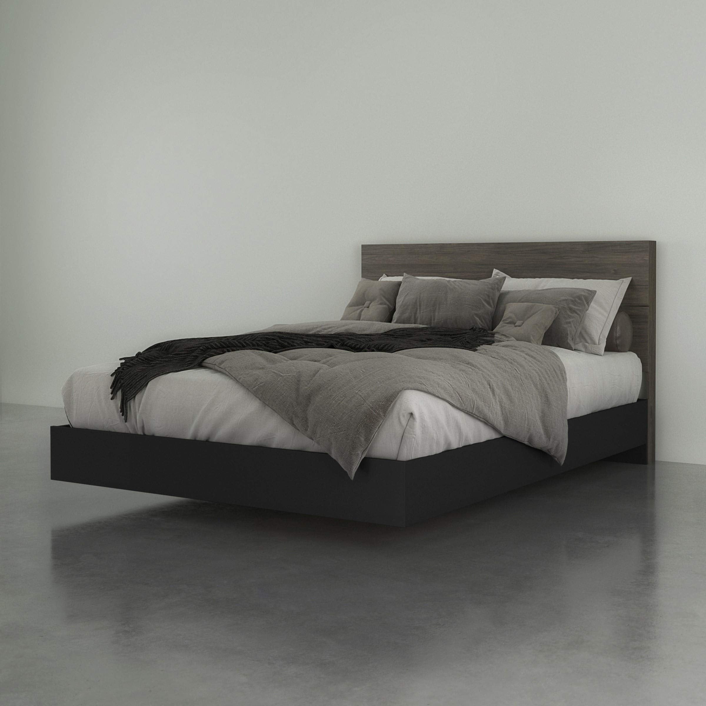 Nexera 2-Piece Bedset with Bed Frame and Headboard, Queen|Bark Grey & Black