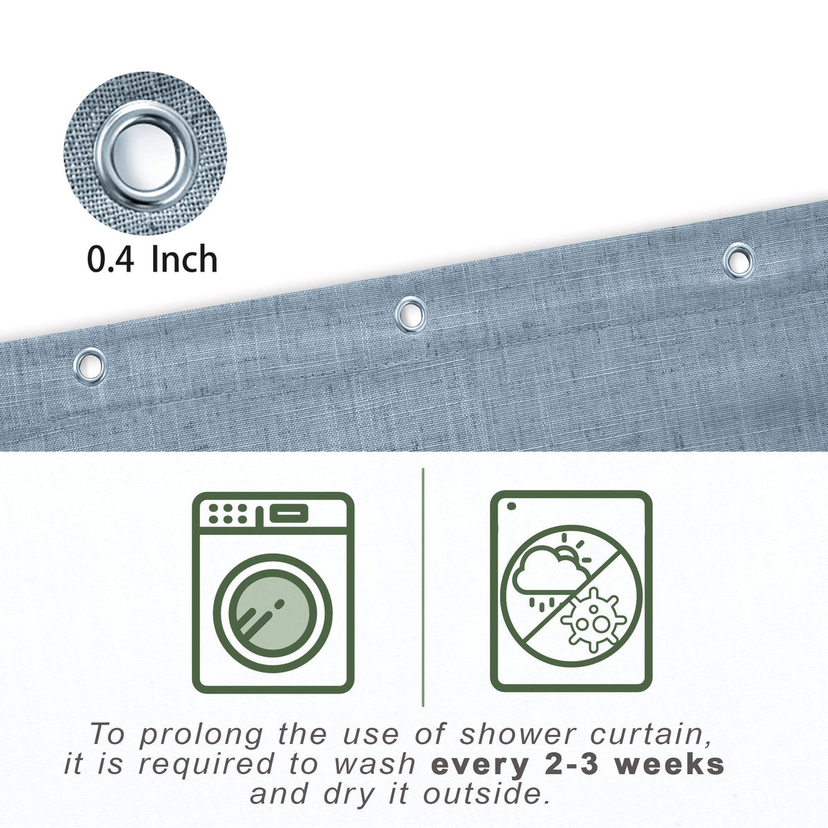 Koufall Stone Blue Waterproof Linen Fabric Shower Curtain For Bathroom 72X80 Inches Long