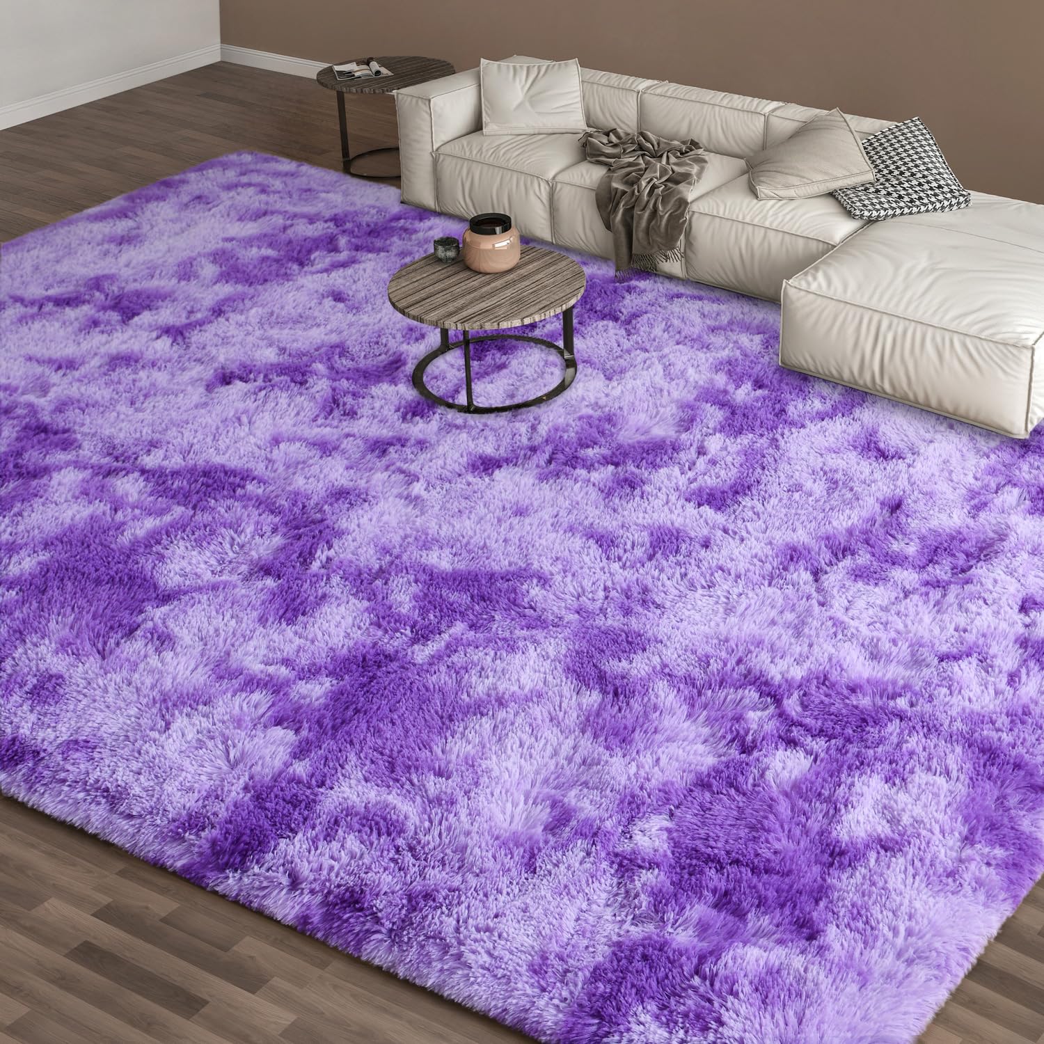 EVOIONOS 5x8 Feet Area Rug for Living Room, Tie-Dyed Purple Fluffy Plush Rugs for Bedroom, Shaggy Fuzzy Super Soft Carpet for Ki