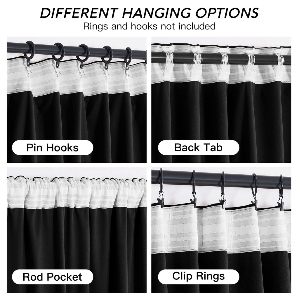 Ryb Home Black Velvet Curtains 108 Inch, Blackout Window Curtains With Pleat Tape On Top For Bedroom Thermal Insulated Privacy Ceiling Drapes For Living Room, W52 X L108 Inch, 2 Panels