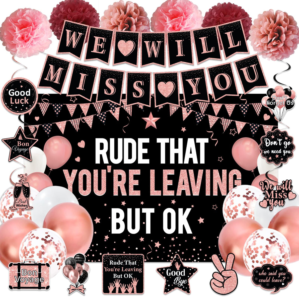 We Will Miss You Party Decorations for Women, Rose Gold Farewell Party Supplies  Rude That YouRe Leaving But Ok Banner Hanging