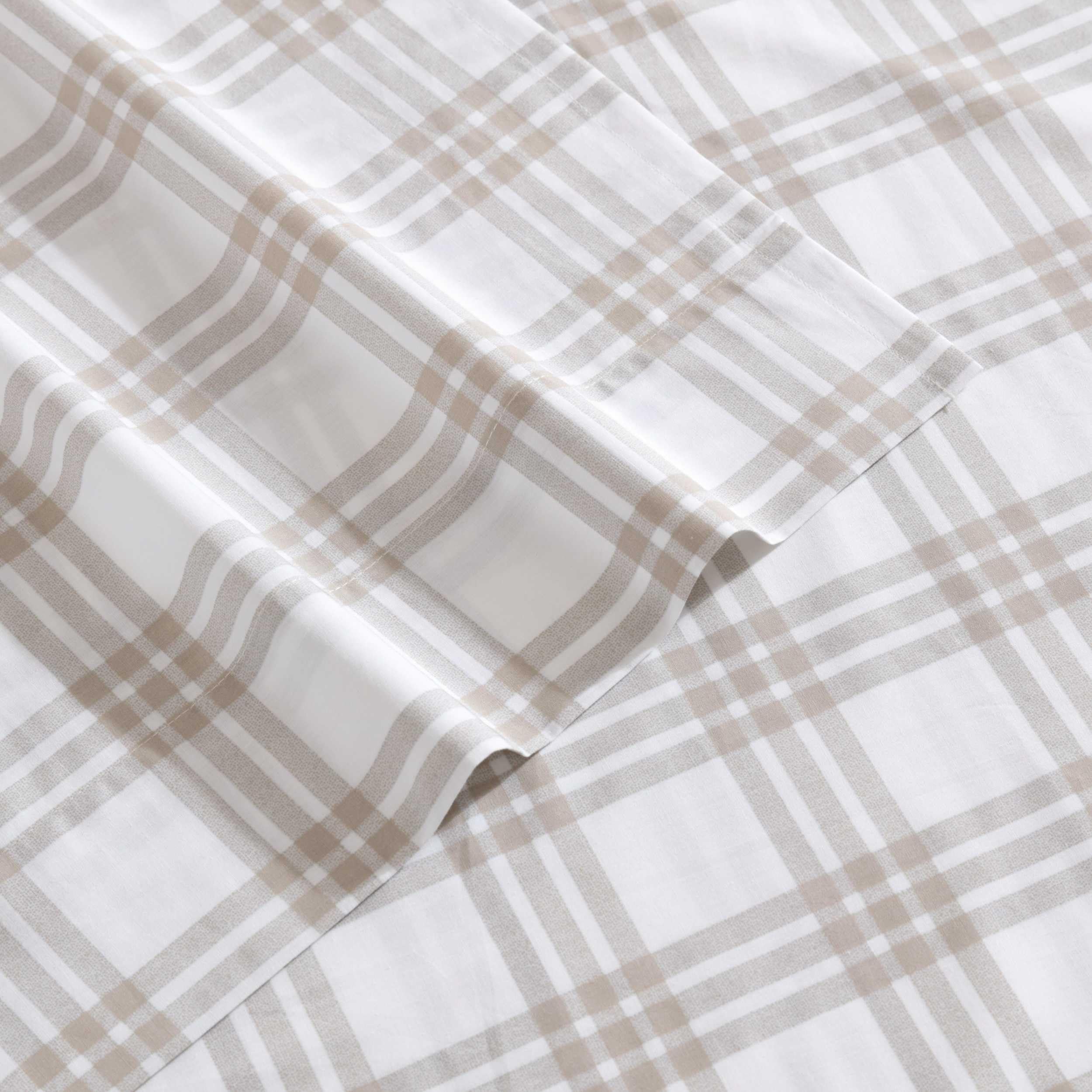 Eddie Bauer - Full Sheet Set, Cotton Percale Bedding Set, Super Soft And Cozy Home Decor, Oeko-Tex Certified (Basic Plaid Beige, Full)