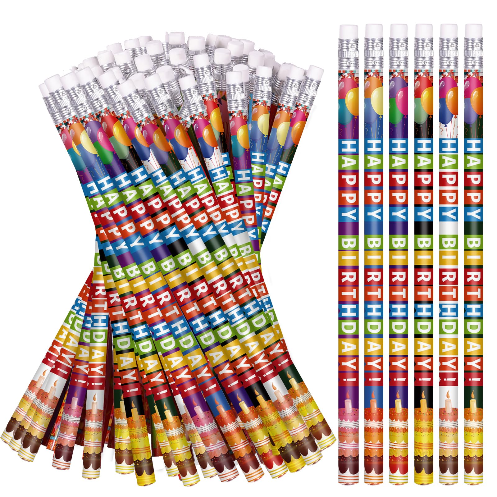 Zhirlyn Birthday Pencils for Students Happy Birthday Pencil Bulk Colorful Wood Pencils Teacher Classroom Birthday Gifts Party Su