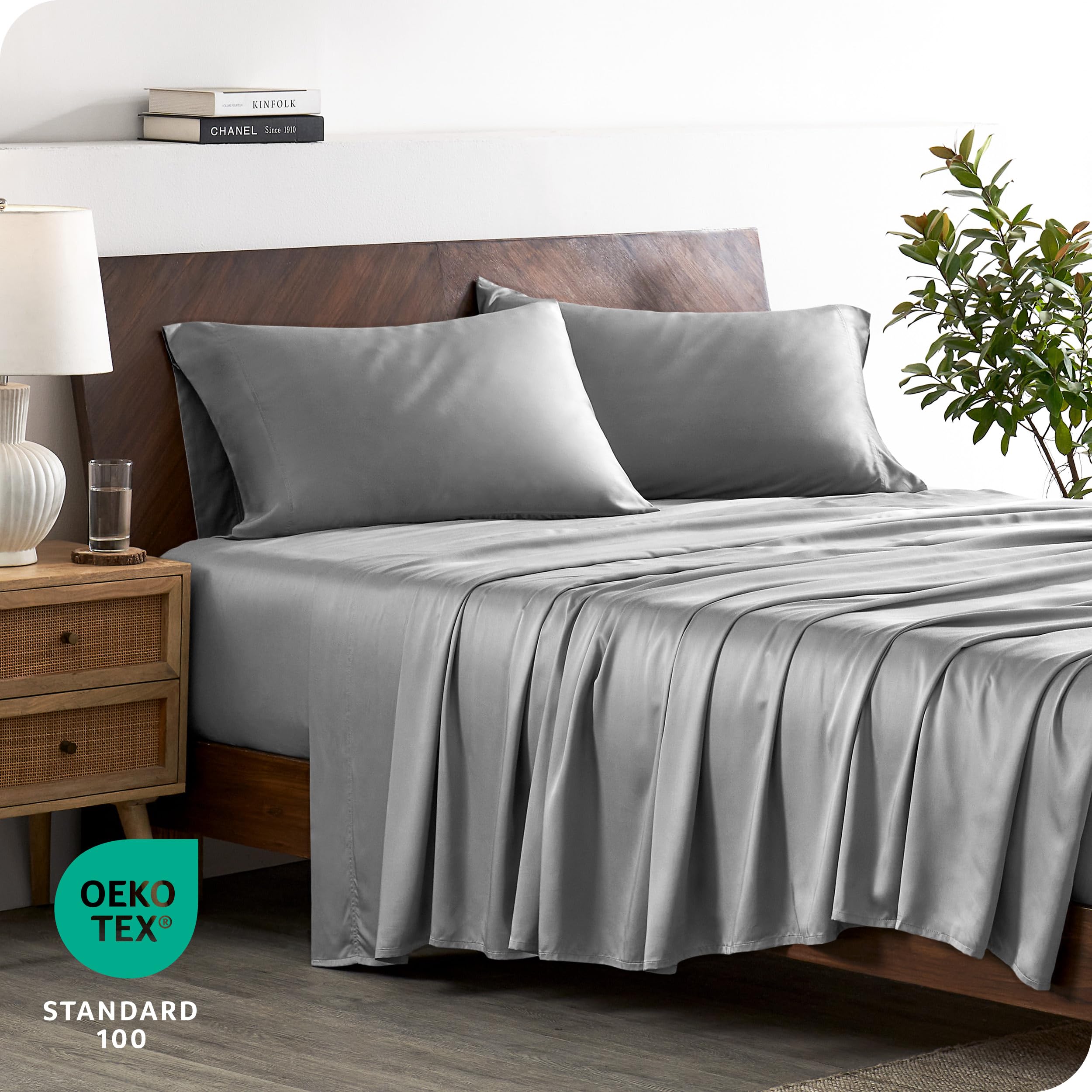 Bare Home 100% Rayon Made From Bamboo Luxury Queen Sheet Set - 4 Piece Bedding Set - Deep Pockets - Cooling Sheets - Breathable