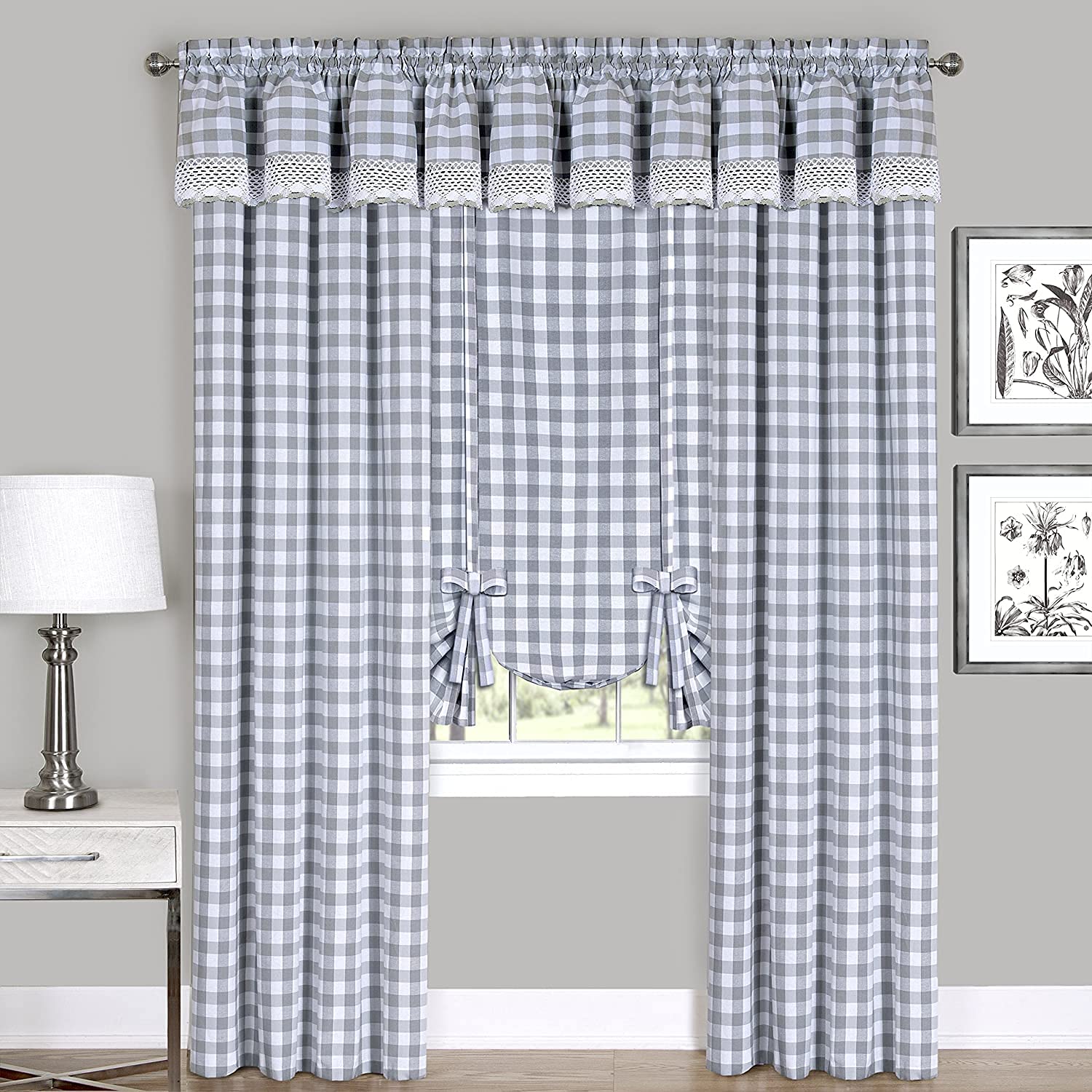Woven Trends Farmhouse Valance, Buffalo Plaid, 42 X 84 Panel - Single, Grey, Kitchen, Curtain